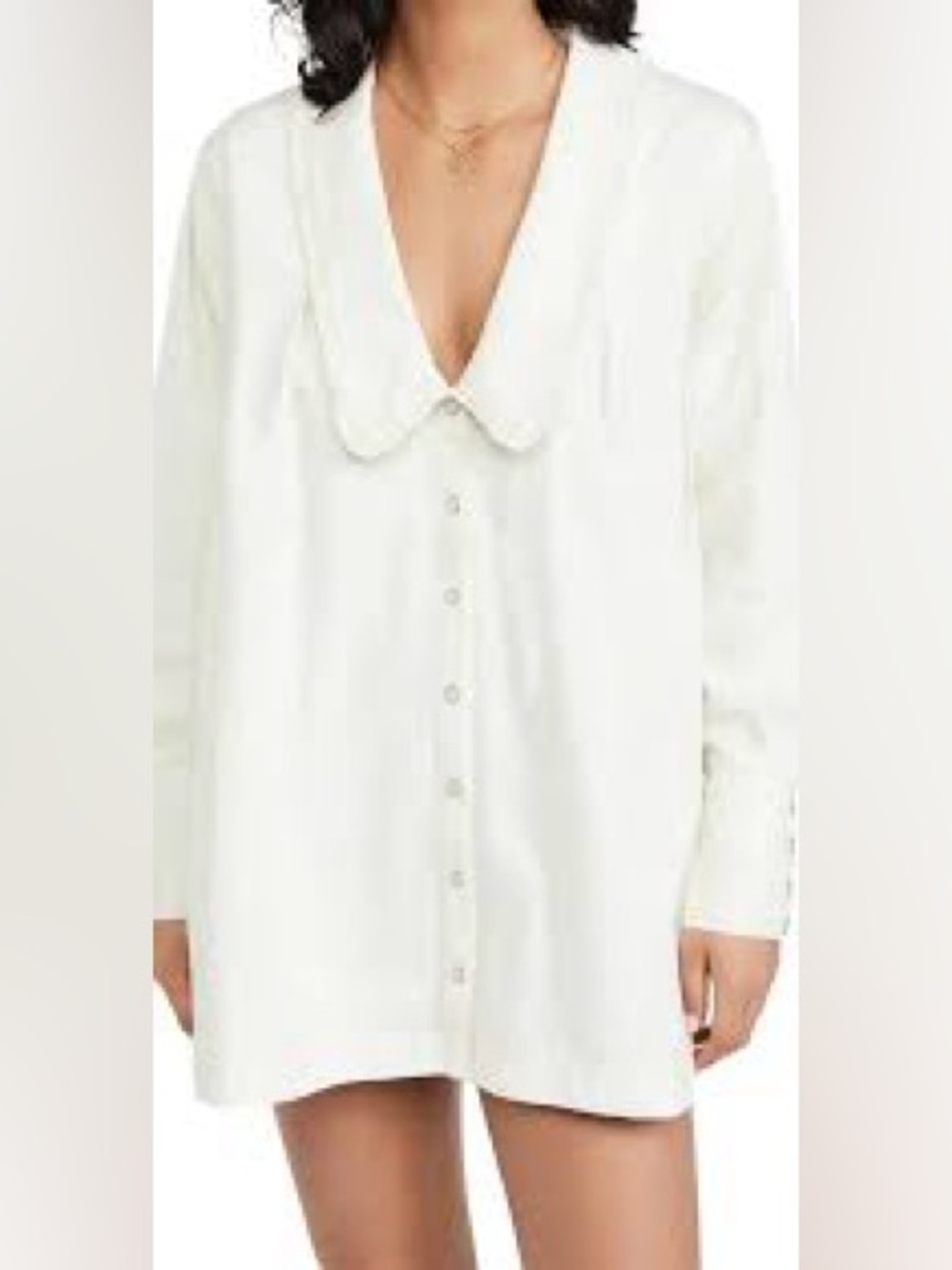 Free People mini dress long sleeve / white denim / SIZE L